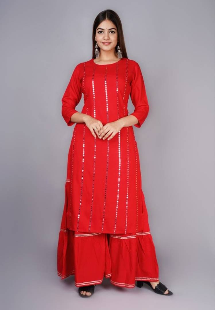 Women's Rayon Gota Work Kurta With Palazzo Set